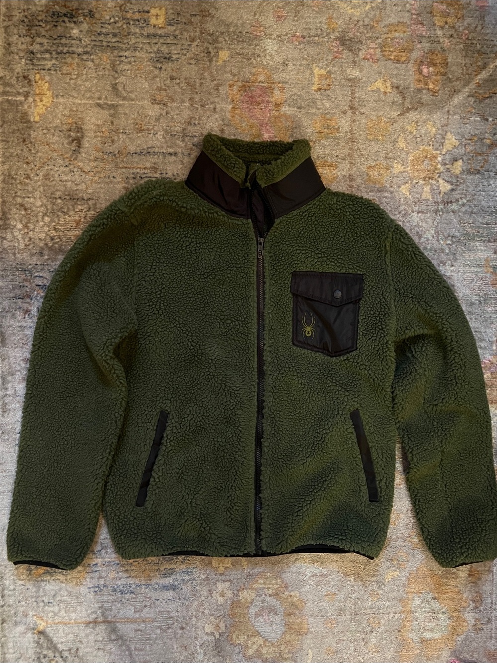 Spyder Olive Green Fleece Jacket with Chest Pocket size medium